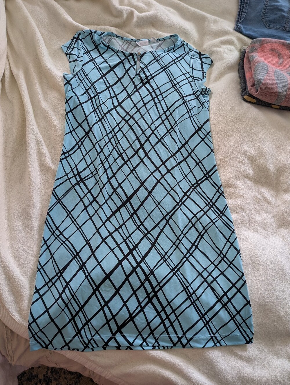 New York & Company Light Blue Dress with Black Plaid